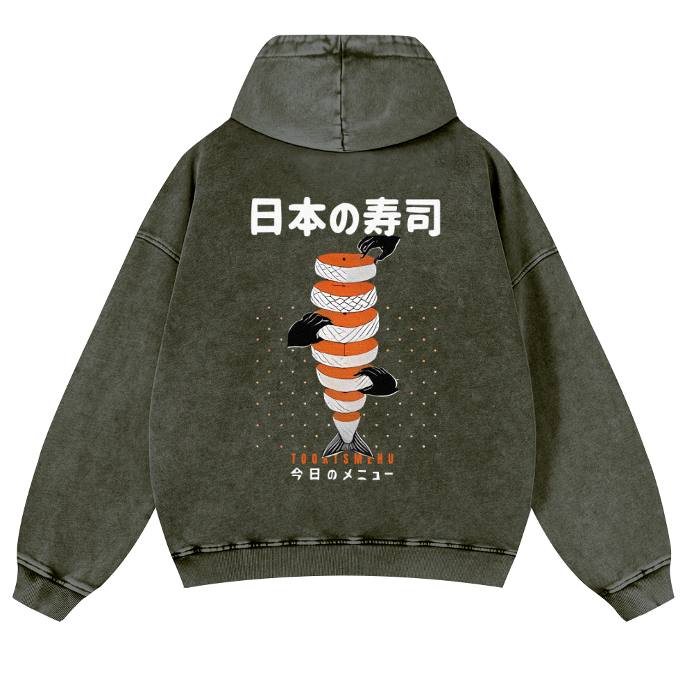 Delicious Salmon Sushi Vintage Washed Cotton Back Art Hoodie