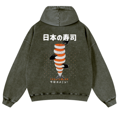 Delicious Salmon Sushi Vintage Washed Cotton Back Art Hoodie