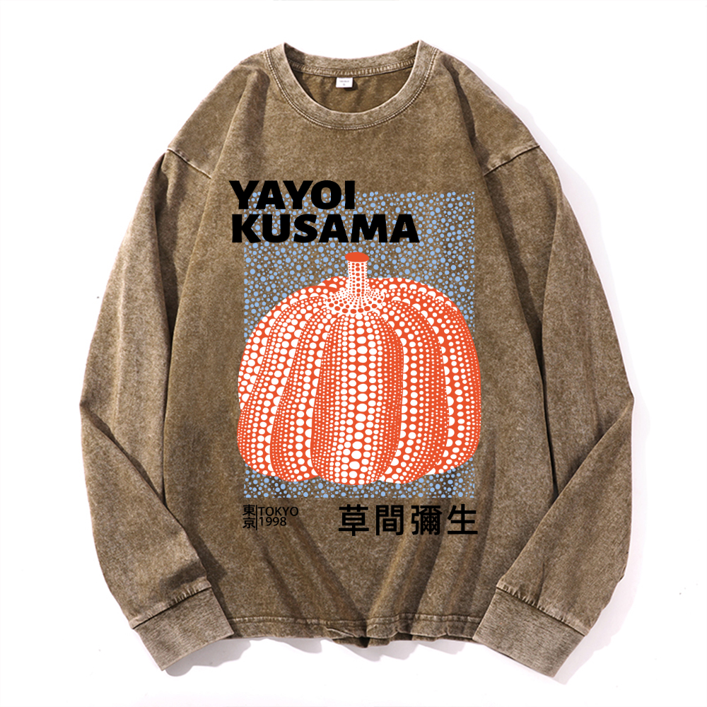 Yayoi Kusama Pumpkin Vintage Cotton Wash Crewneck Sweatshirt