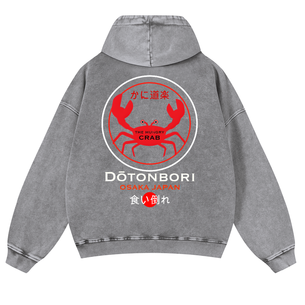 The Hungry Crab Vintage Washed Cotton Back Art Hoodie