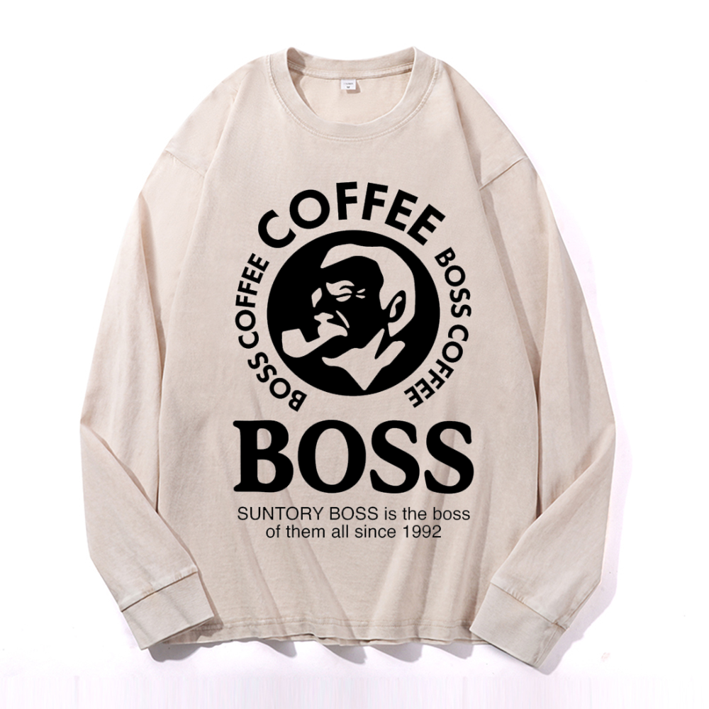 Coffee Boss Vintage Cotton Wash Crewneck Sweatshirt