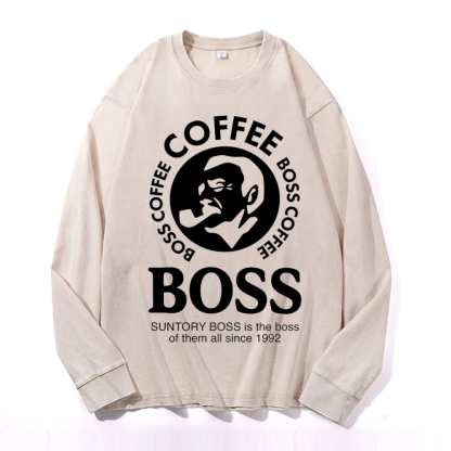 Coffee Boss Vintage Cotton Wash Crewneck Sweatshirt