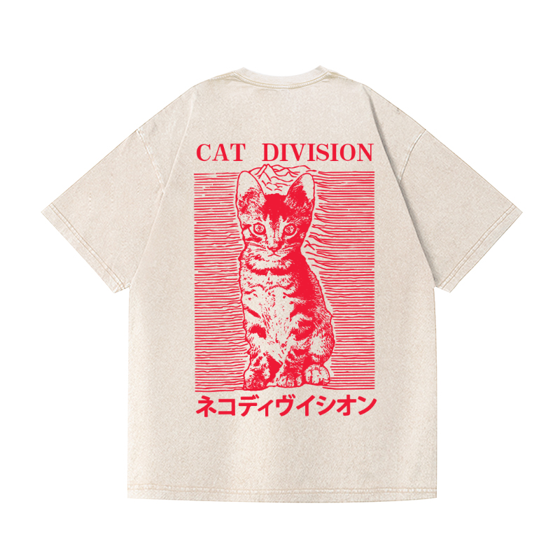 Cat Division Vintage Wash Japanese Design Back Art T-Shirt