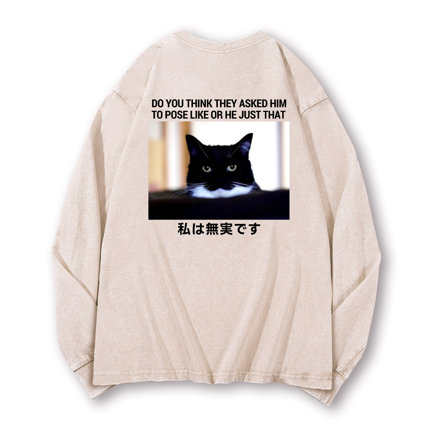 Cat Vintage Washed Cotton Back Art Long-sleeve T-shirt