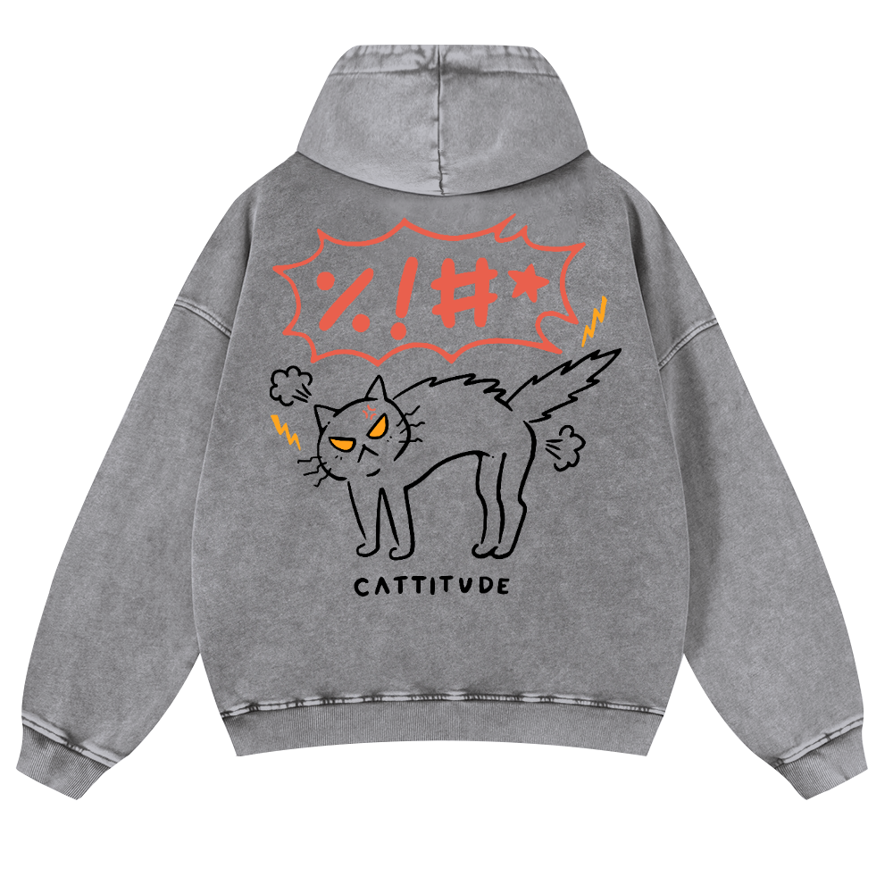 Cat Cattitude Vintage Washed Cotton Back Art Hoodie