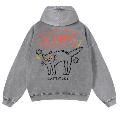 Cat Cattitude Vintage Washed Cotton Back Art Hoodie