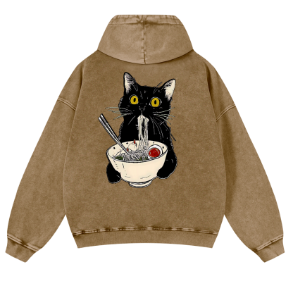 Ramen Cat Vintage Washed Cotton Back Art Hoodie