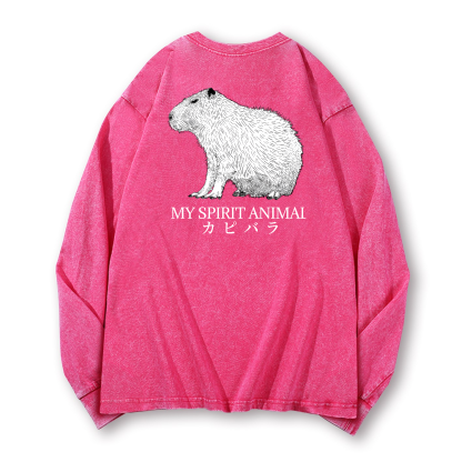 Capybara Vintage Washed Cotton Back Art Long-sleeve T-shirt