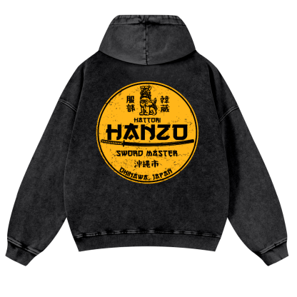Okinawa Hattori Hanzo Vintage Washed Cotton Back Art Hoodie