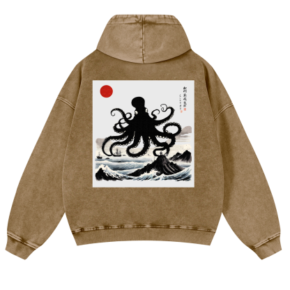 The Giant Octopus in the Sea Vintage Washed Cotton Back Art Hoodie