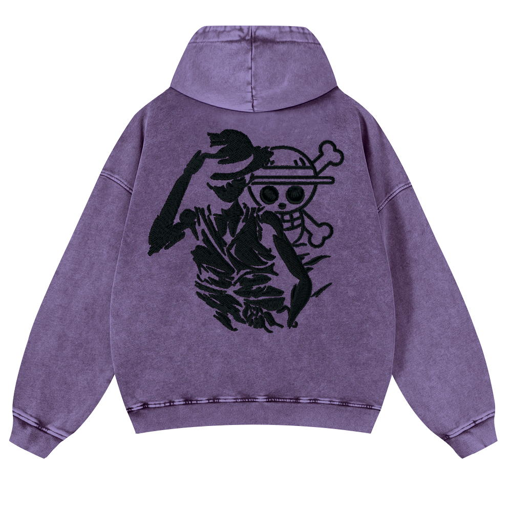 One Piece Vintage Washed Cotton Back Art Hoodie