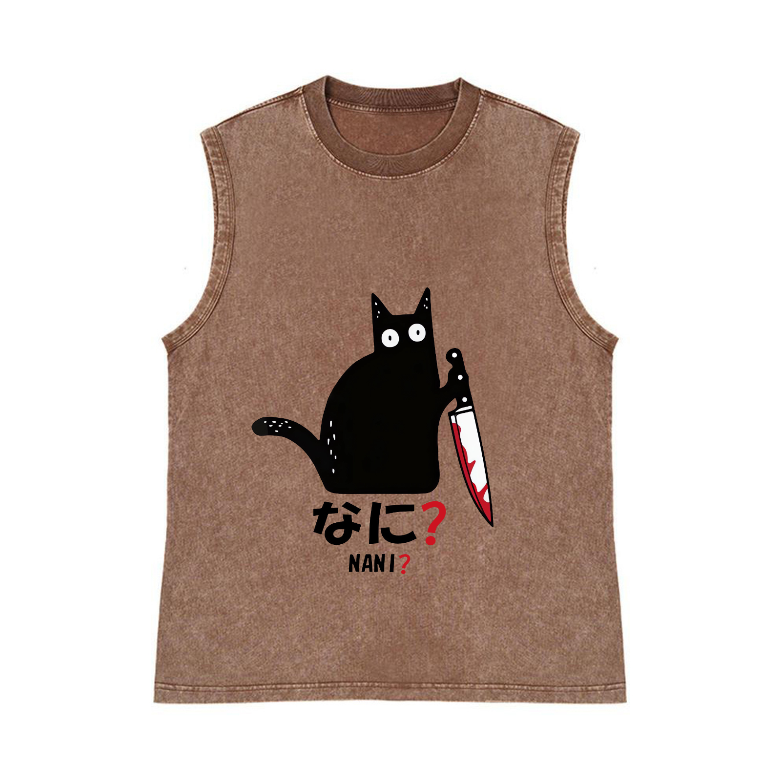 The Black Cat with a Knife Pure Cotton Wash-Dyed Sleeveless Tank Top