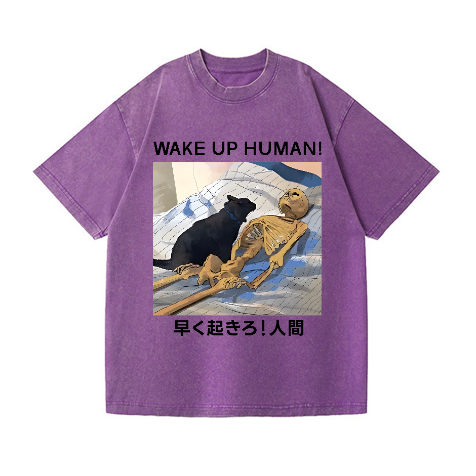 Wake Up Human Vintage Wash Japanese Design T-Shirt