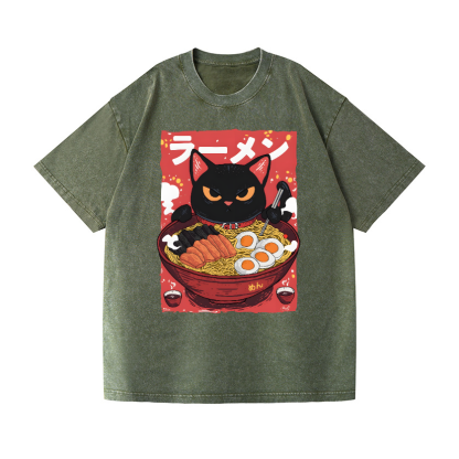 Ramen Cat Vintage Wash Japanese Design T-Shirt