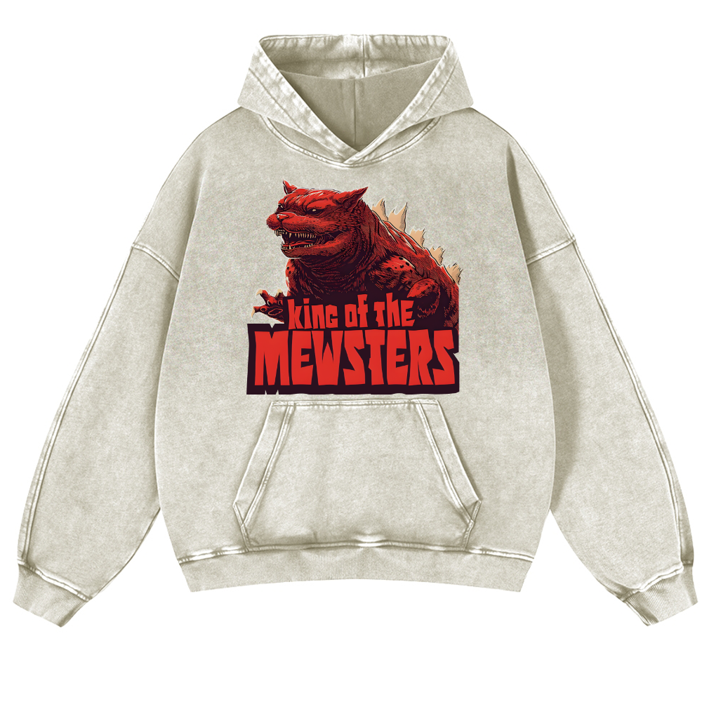Catzilla Cat Godzilla Vintage Washed Thick Cotton Hoodie