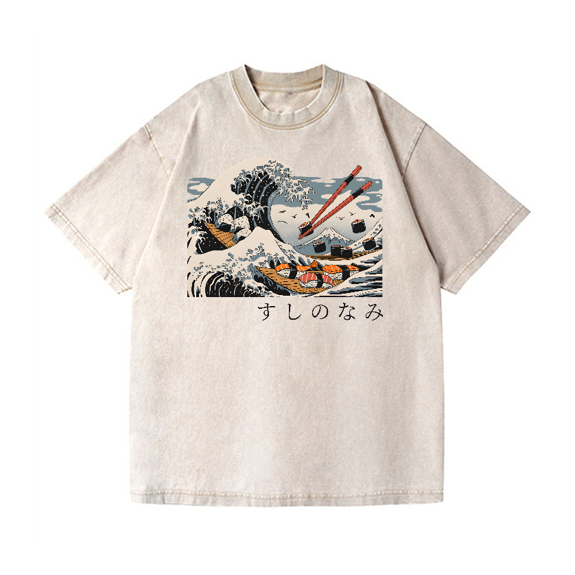Sushi Kanagawa Wave Ukiyoe Vintage Wash Japanese Design T-Shirt