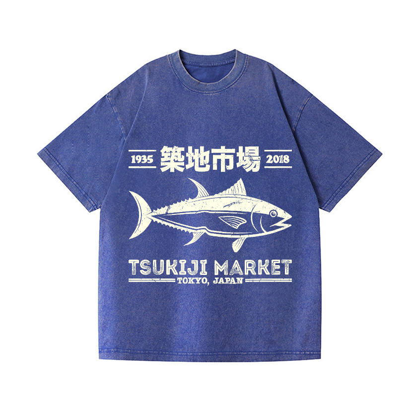 Tsukiji Market Tokyo Japan Fish Vintage Wash Japanese Design T-Shirt