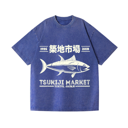 Tsukiji Market Tokyo Japan Fish Vintage Wash Japanese Design T-Shirt