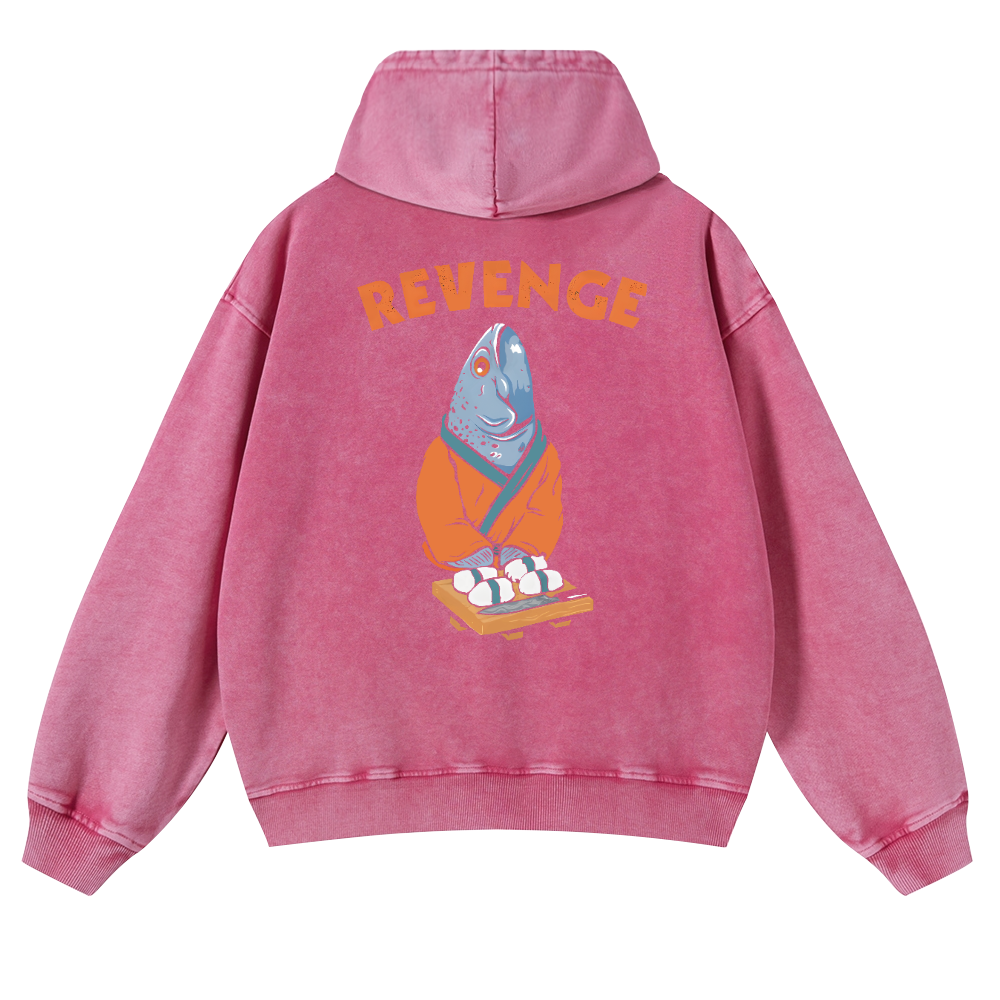 Revenge Fish Vintage Washed Cotton Back Art Hoodie