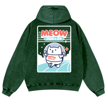 Meow Cat Vintage Washed Cotton Back Art Hoodie