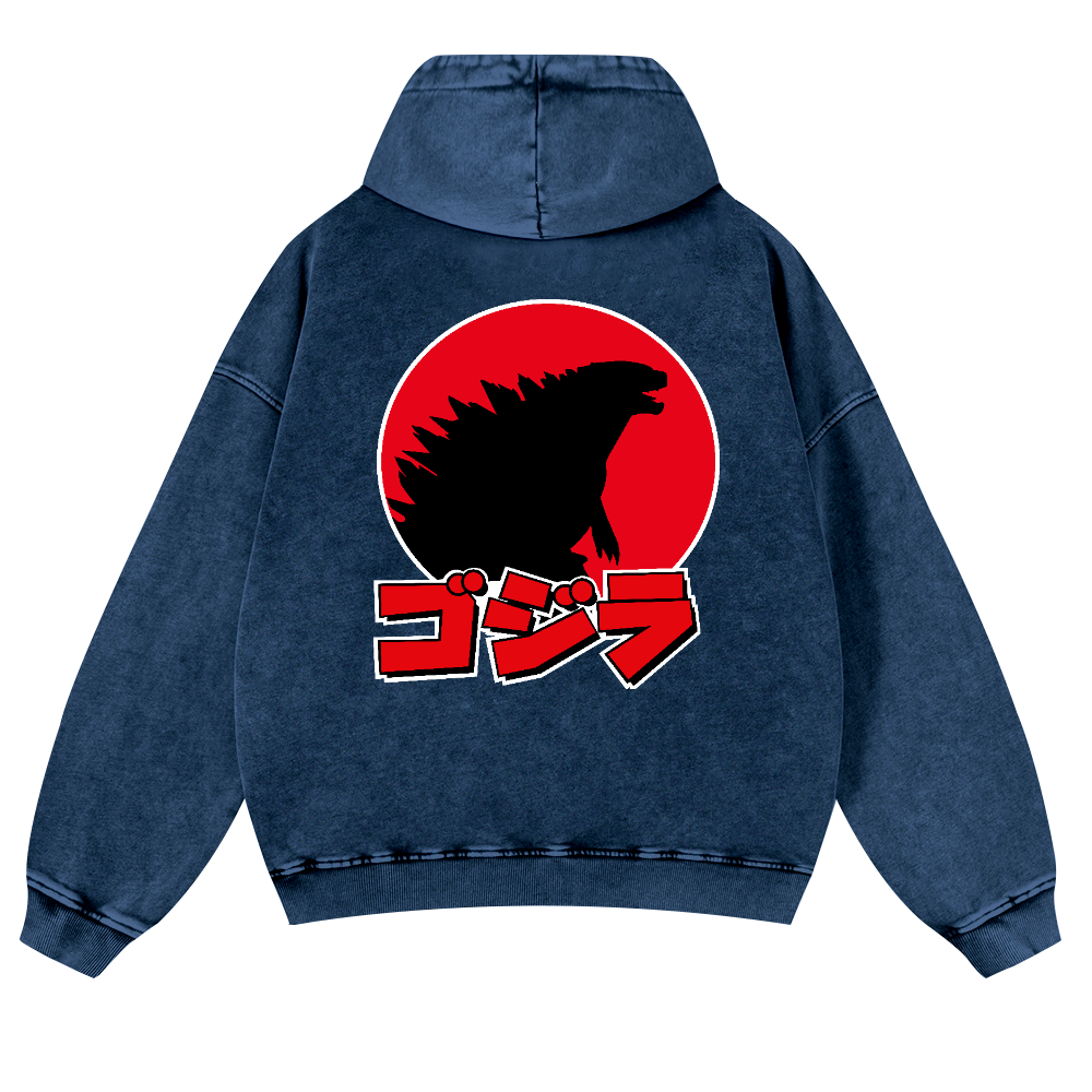 Godzilla Vintage Washed Cotton Back Art Hoodie