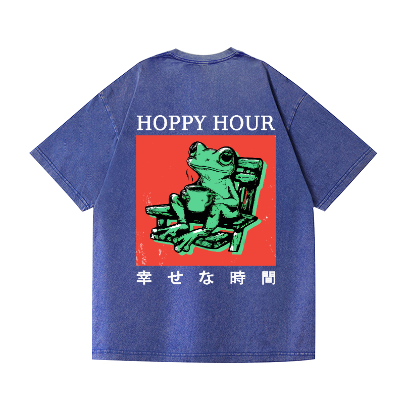 Hoppy Hour Frog Vintage Wash Japanese Design Back Art T-Shirt