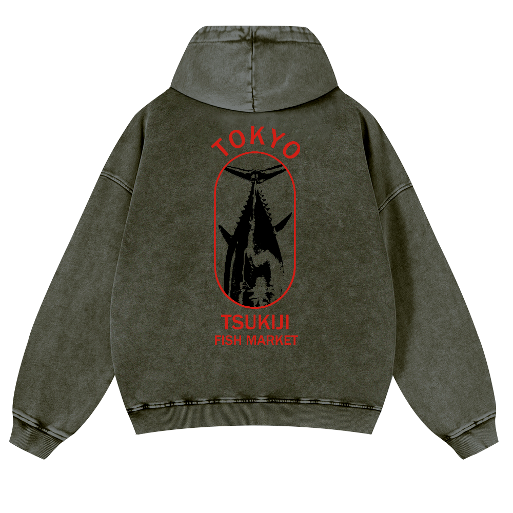 Tokyo Vintage Washed Cotton Back Art Hoodie