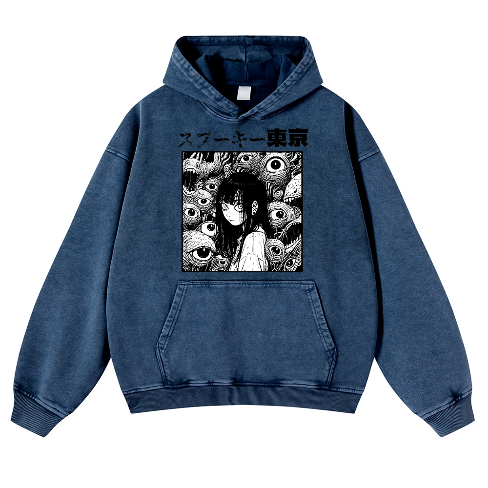 Horror manga Vintage Washed Thick Cotton Hoodie