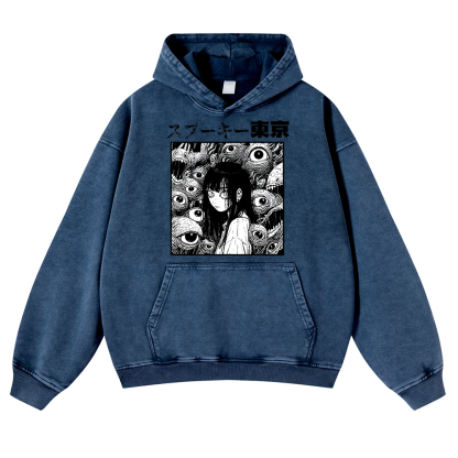 Horror manga Vintage Washed Thick Cotton Hoodie