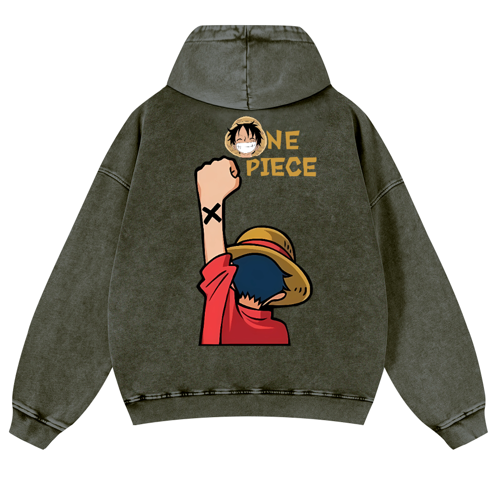 One Piece Vintage Washed Cotton Back Art Hoodie