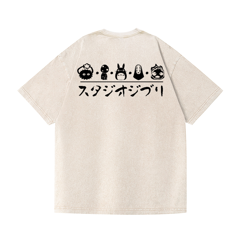 Ghibli Totoro No Face Kaonashi Vintage Wash Japanese Design Back Art T-Shirt