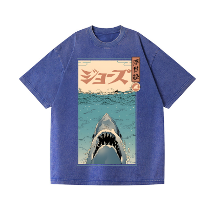 Ukiyoe Shark Jaws Vintage Wash Japanese Design T-Shirt