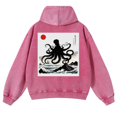 The Giant Octopus in the Sea Vintage Washed Cotton Back Art Hoodie