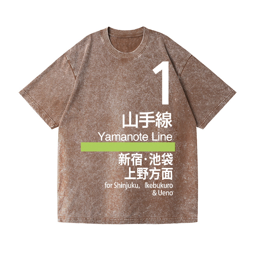 Yamanote Line for Shinjuku & Ikebukuro & Ueno Vintage Wash Japanese Design T-Shirt