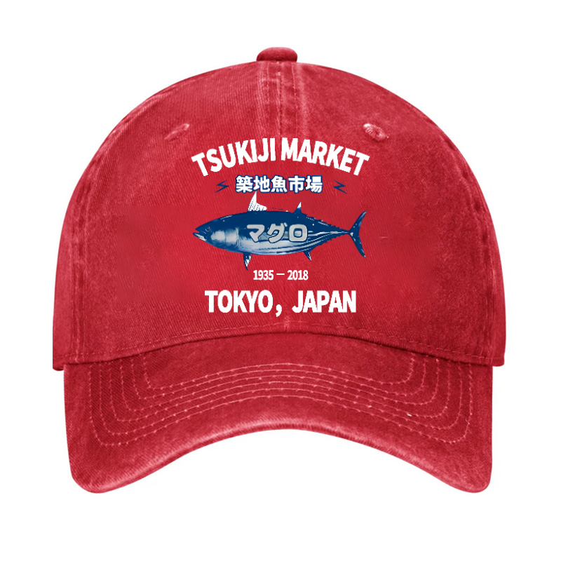 Tsukiji Market Tuna Fish Tokyo Japan Vintage Cotton Cap