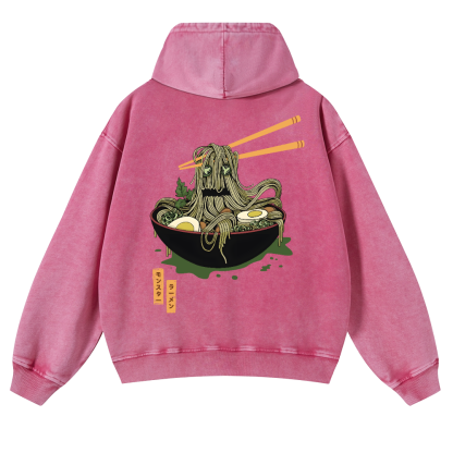 Ramen Monster Vintage Washed Cotton Back Art Hoodie