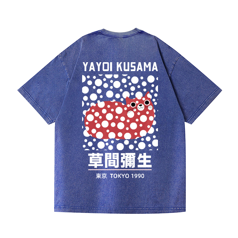 Yayoi Kusama Cat Vintage Wash Japanese Design Back Art T-Shirt
