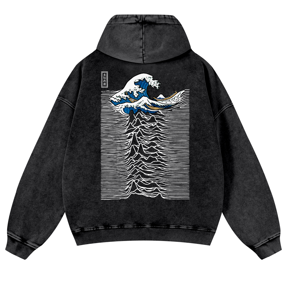 The Great Wave off Kanagawa Ukiyoe Vintage Washed Cotton Back Art Hoodie