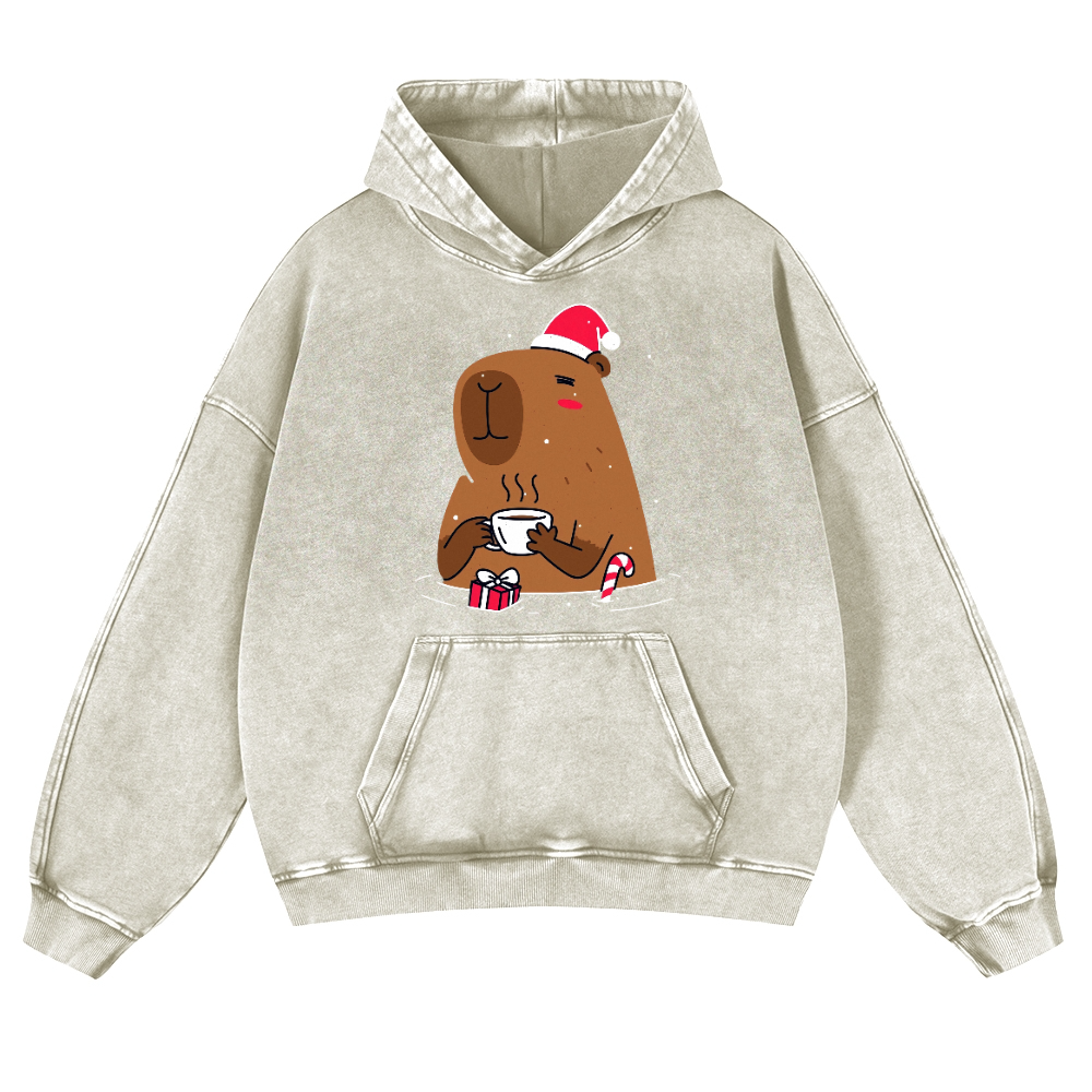 Capybara's Christmas Time Vintage Washed Thick Cotton Hoodie