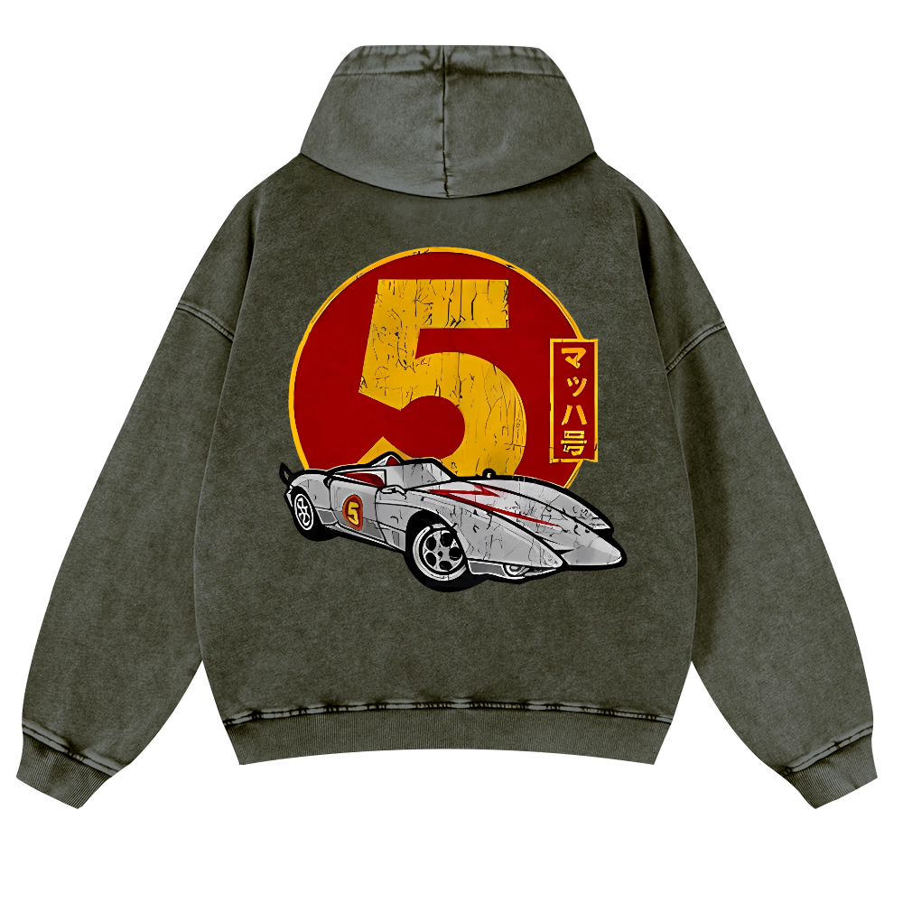 Mach 5 Vintage Washed Cotton Back Art Hoodie