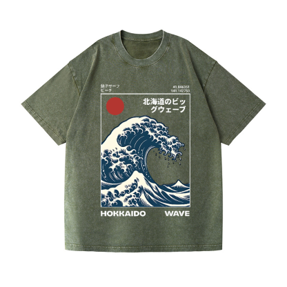 Hokkaido Wave Vintage Wash Japanese Design T-Shirt