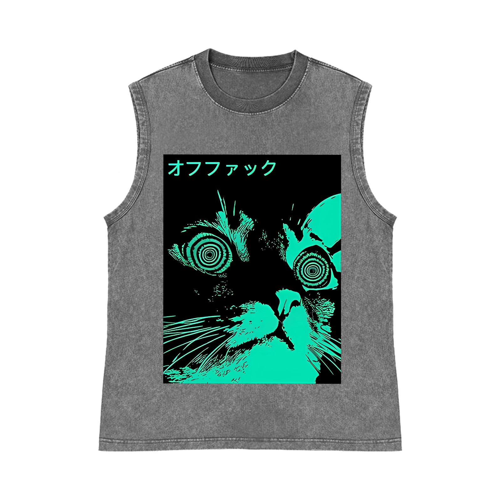 Enigmatic Cat Eyes Pure Cotton Wash-Dyed Sleeveless Tank Top