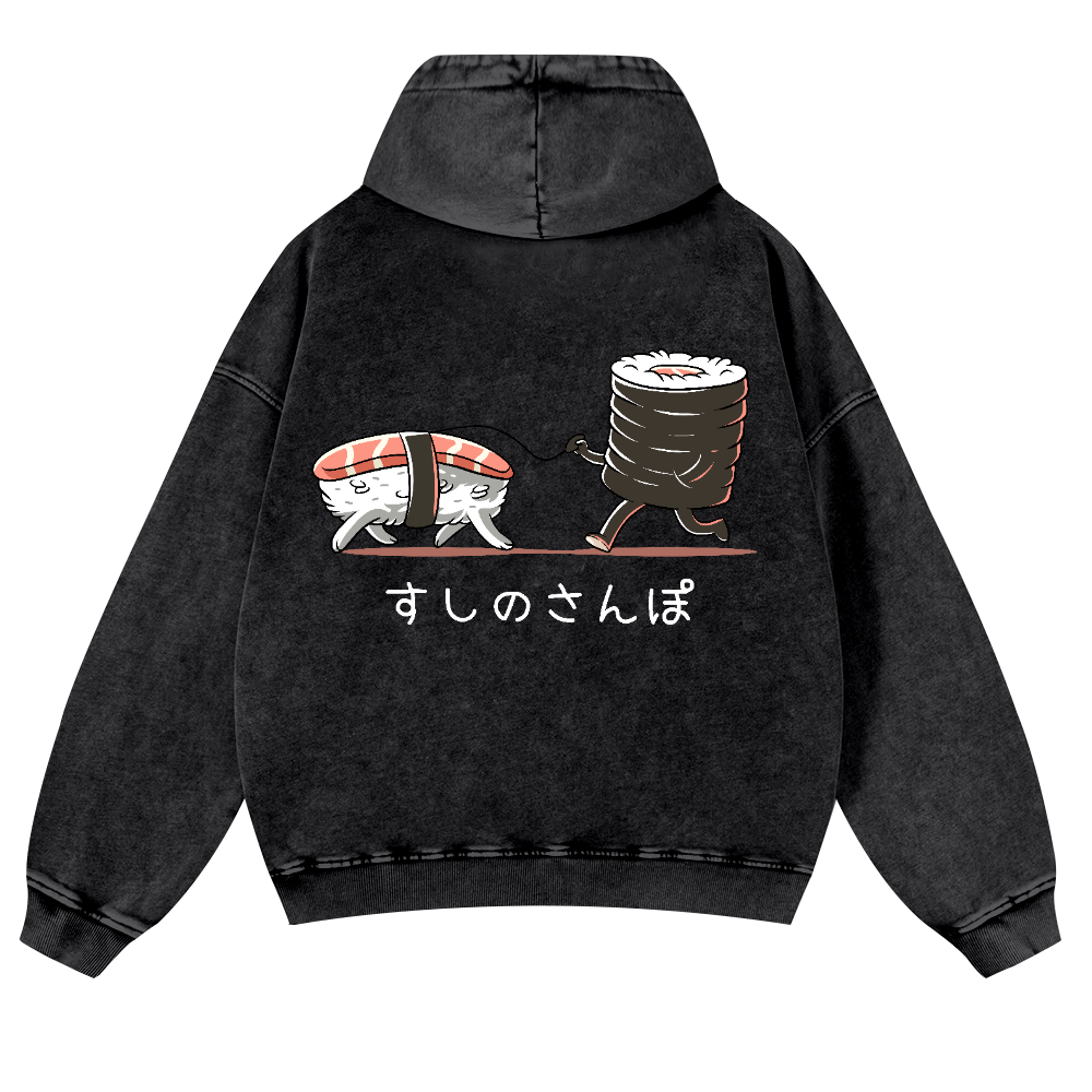 Sushi Vintage Washed Cotton Back Art Hoodie