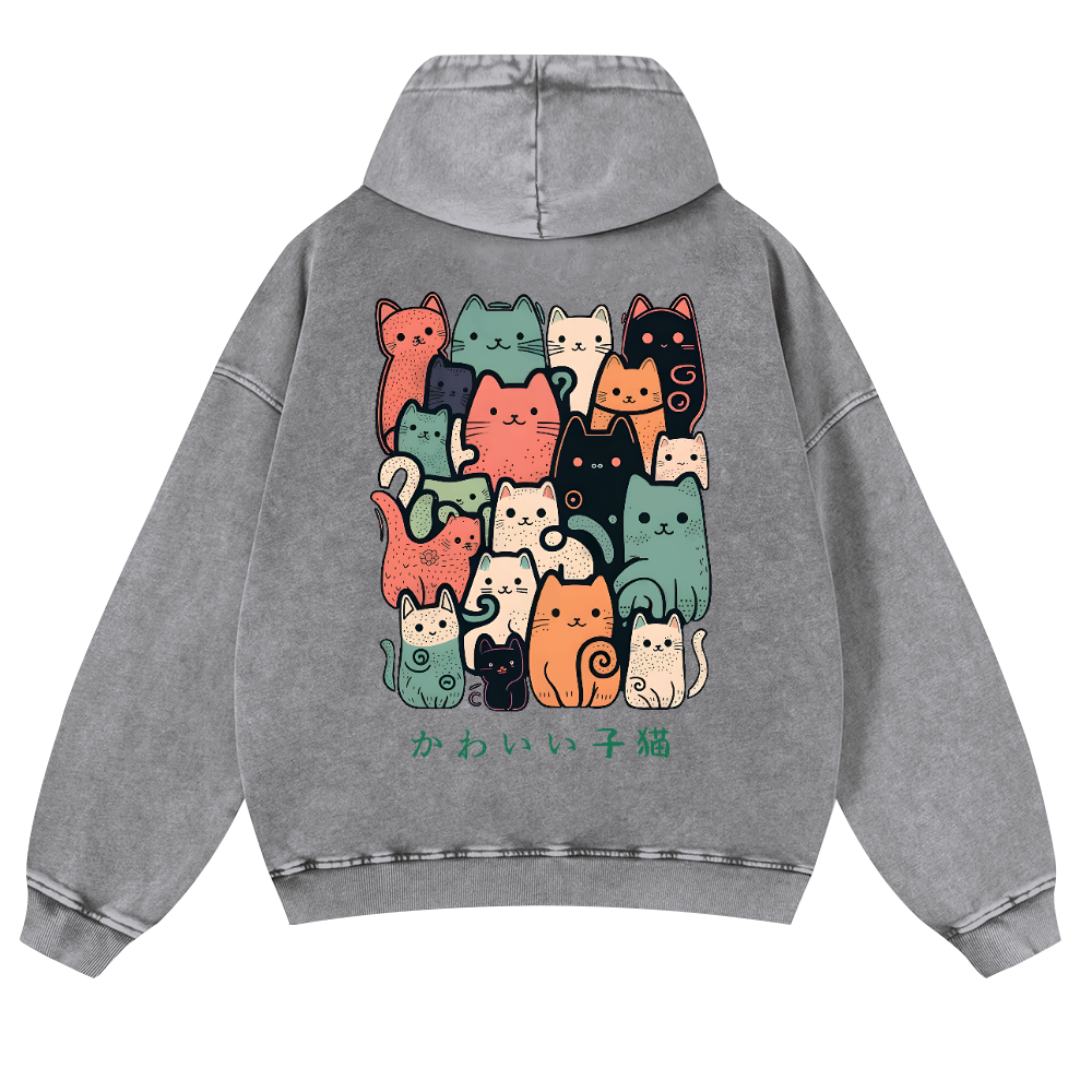Cat Vintage Washed Cotton Back Art Hoodie