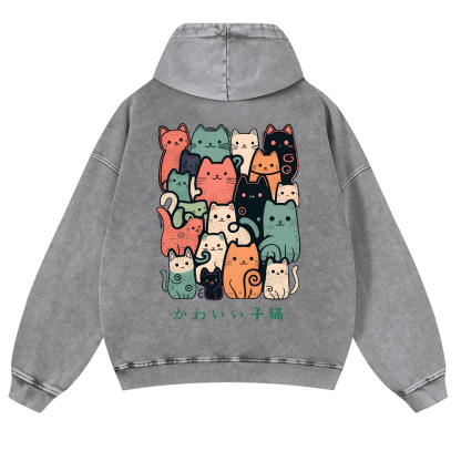 Cat Vintage Washed Cotton Back Art Hoodie