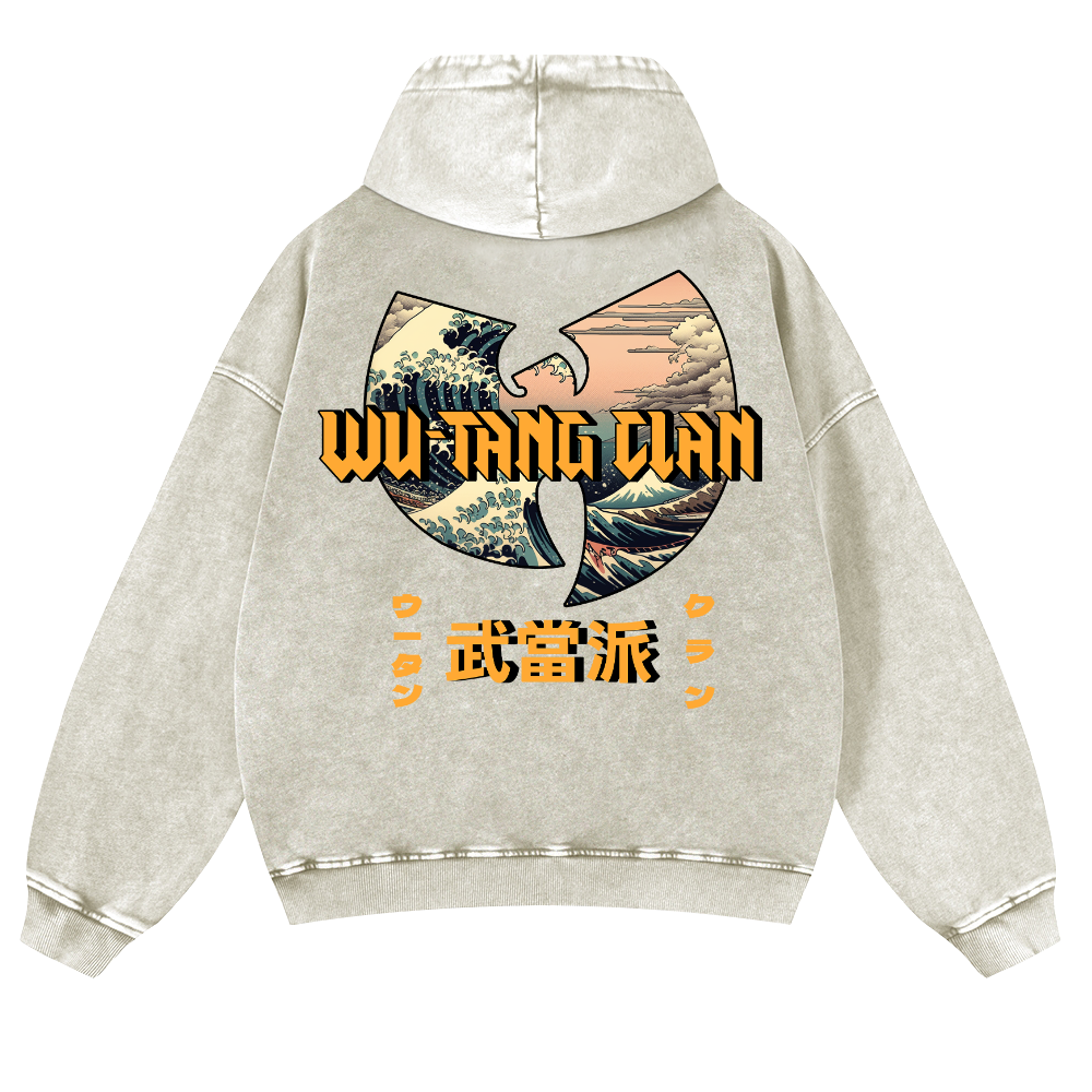 Wu-Tang Clan Ukiyoe Wave Ukiyoe Wave Vintage Washed Cotton Back Art Hoodie