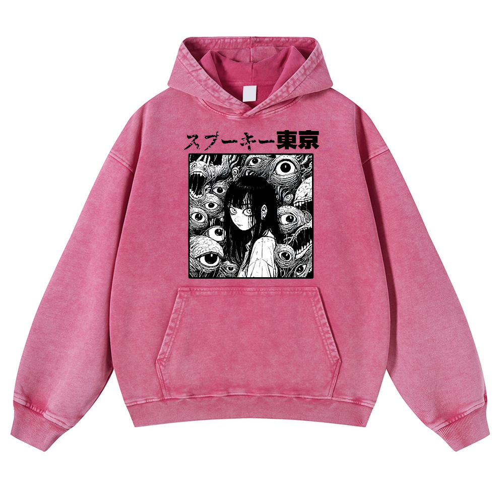 Horror manga Vintage Washed Thick Cotton Hoodie