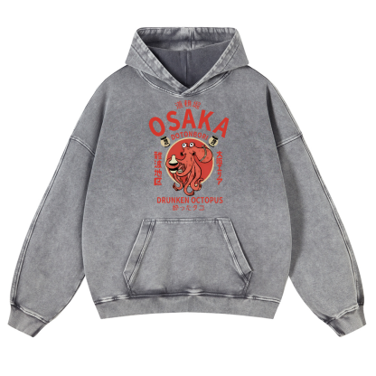 OSAKA Dotonbori Octopus Vintage Washed Thick Cotton Hoodie