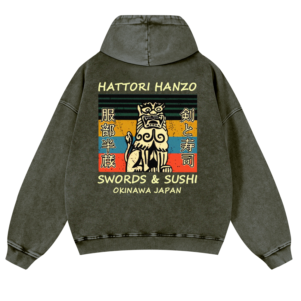 Okinawa Hattori Hanzo Vintage Washed Cotton Back Art Hoodie