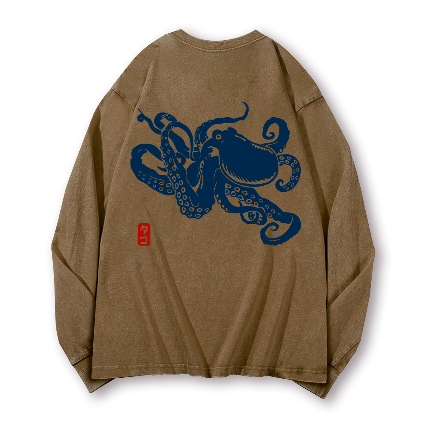 Octopus Vintage Washed Cotton Back Art Long-sleeve T-shirt
